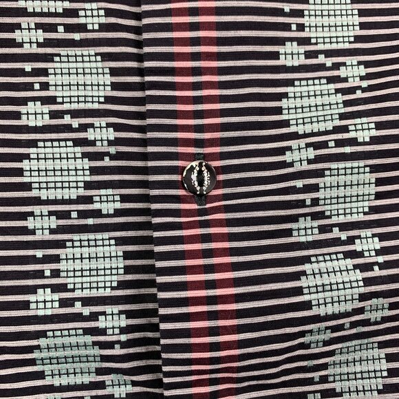 Robert Graham Mens Shirt Medium Black Red Blue Striped Pixel Pattern Button Up - Picture 3 of 11